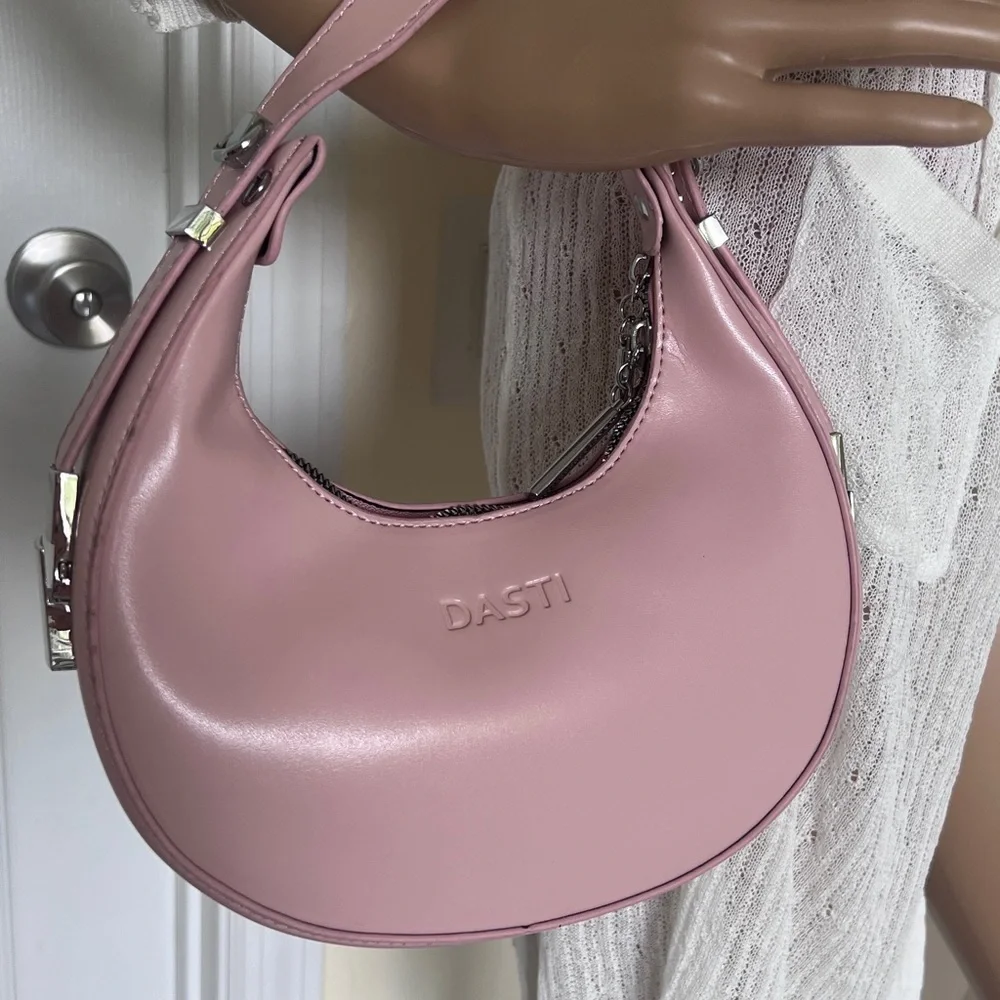 NWT Half-Moon Round Pink Barbie Color Small Purse Bag Women w Convertible Handle - Picture 6 of 9